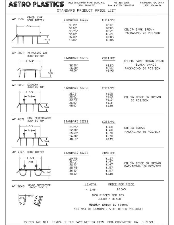 STANDARD PRODUCT PRICE LIST SHEET 1