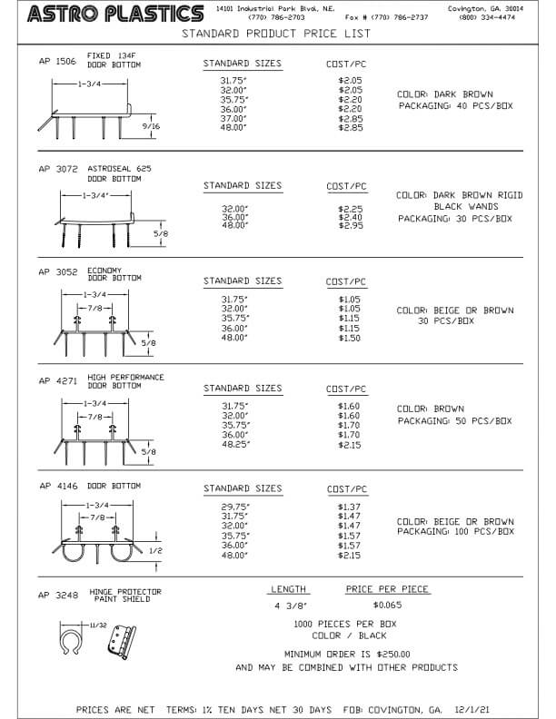 STANDARD PRODUCT PRICE LIST SHEET 1